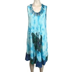 SAKKAS - WOMEN'S ONE SIZE - BLUE SLEEVELESS ROUND NECK BUTTERFLY DRESS